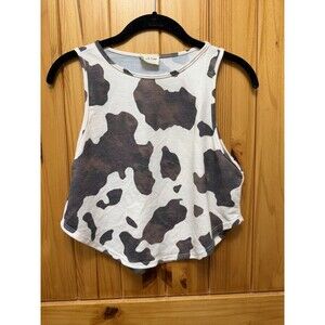 Peach Love Buckle Women’s COW Print Cropped Tank Top Women’s Sz M Western Rodeo